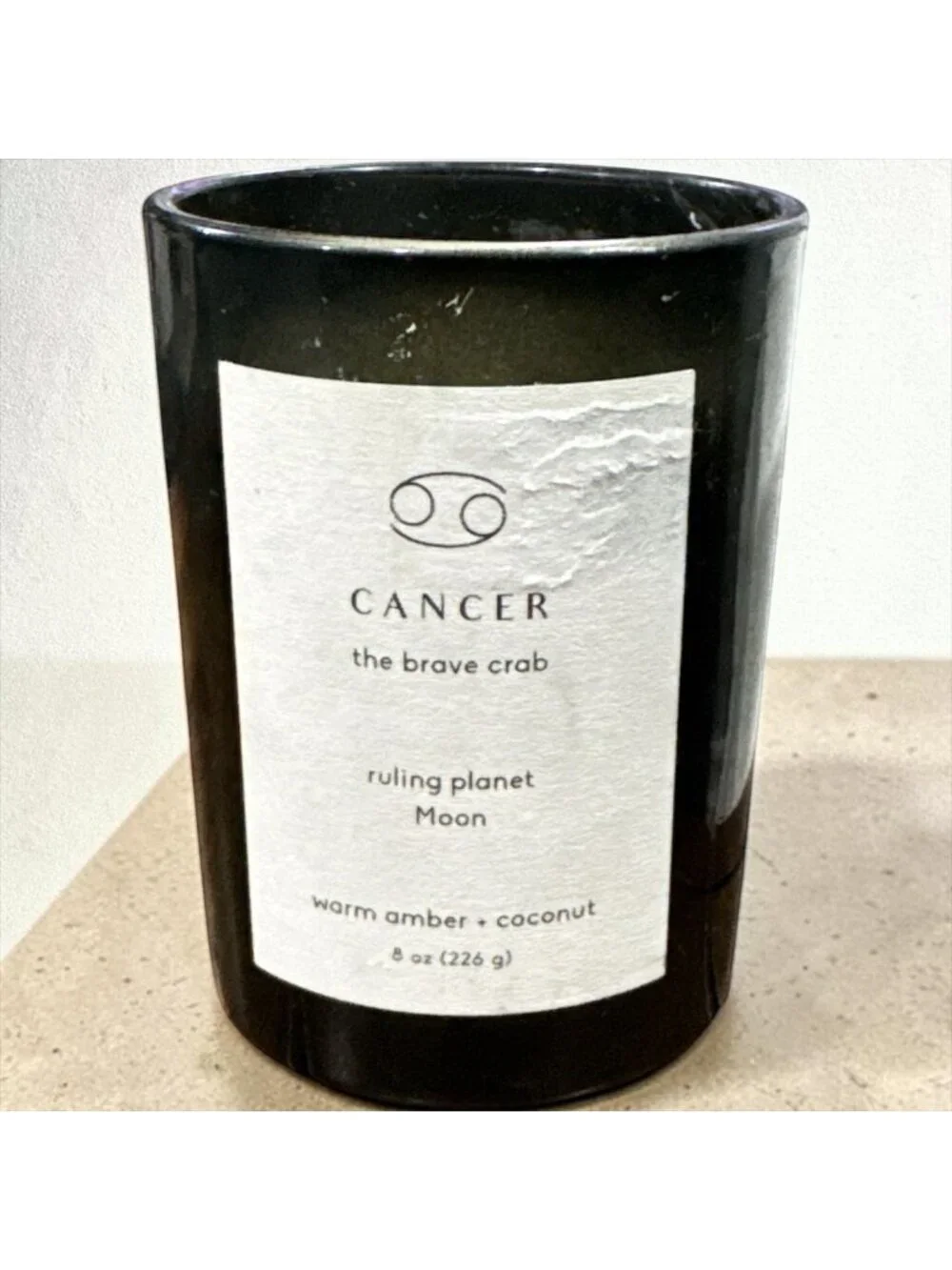 Cancer Zodiac Candle Warm Amber & Coconut Scent - 8 Oz Glass Jar Ruling Planet M